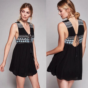 Free People‎ Embroidered Simply Dress In Black